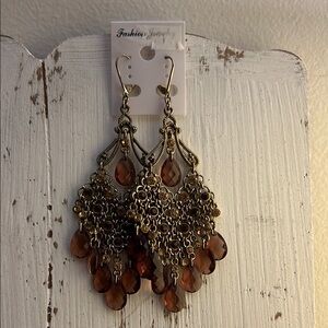 Ornate Gold and Brown Filigree Chandelier Earrings